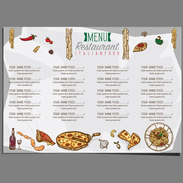 Menu italien modèle de nourriture dessin à la main graphique — Image vectorielle