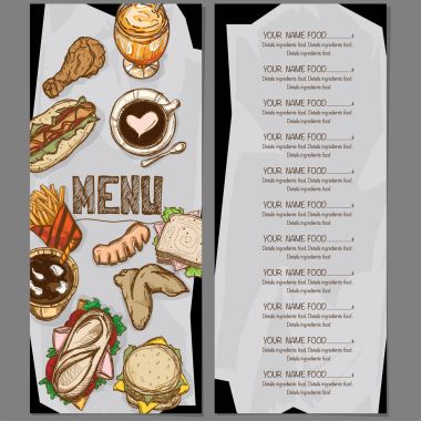 menü restoranı şablonu tasarım el çizimi grafiği