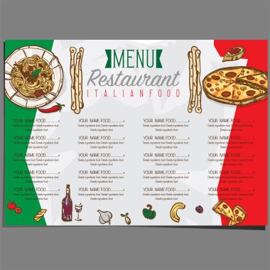 Menü İtalyan yemeği şablon tasarım el grafik çizimi