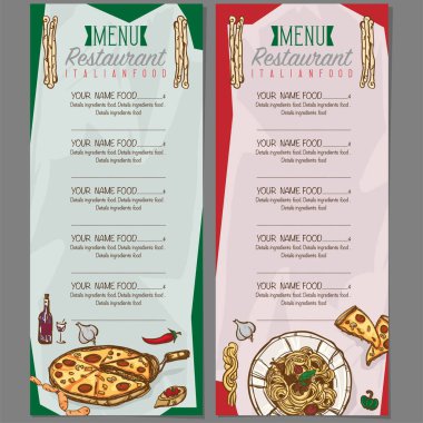 Menü İtalyan yemeği şablon tasarım el grafik çizimi