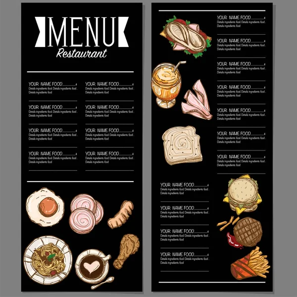 Menu restaurant nourriture modèle conception dessin à la main graphique — Image vectorielle