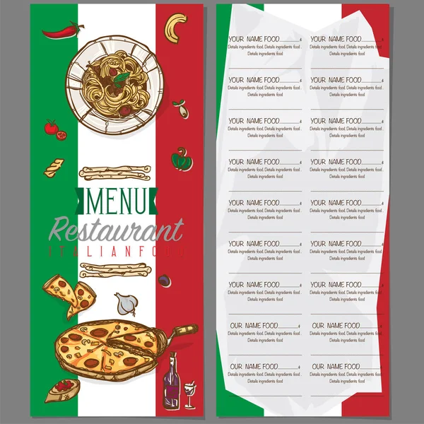 Menu italiano comida modelo desenho mão desenho gráfico — Vetor de Stock