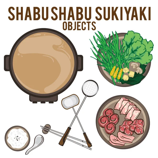 Shsbu sukiyaki dibujo a mano objetos gráficos alimentos — Vector de stock
