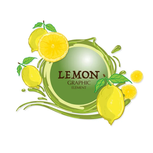 Frutta Limone Elemento Grafico Design Logo Chiave Acqua Visiva Spruzzi — Vettoriale Stock