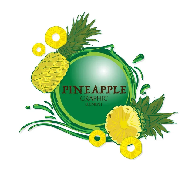 Obst Ananas Grafik Element Design Logo Schlüssel Visuelle Wasser Spritzer — Stockvektor