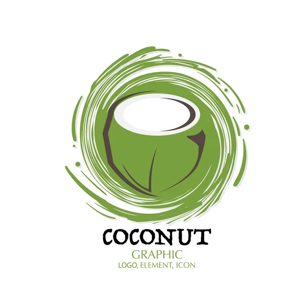Fruta Coco Elemento Gráfico Diseño Logo Clave Visual Agua Salpicadura — Vector de stock