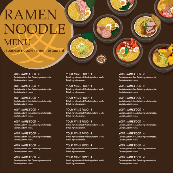 Menú Ramen Fideos Comida Japonesa Plantilla Diseño — Vector de stock