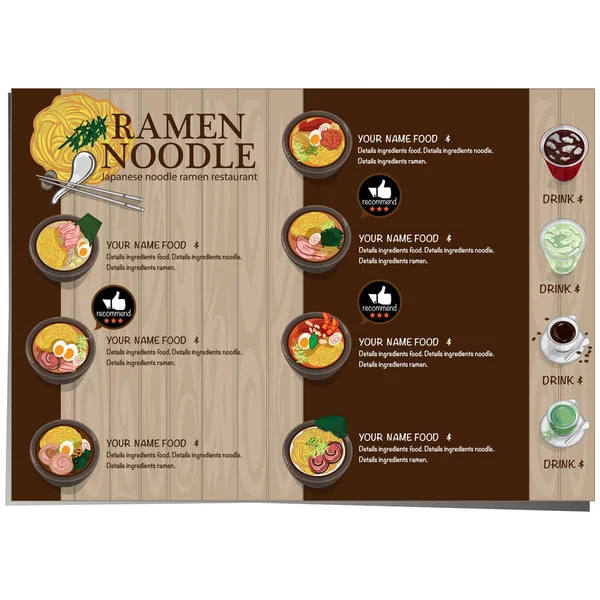 Menú Ramen Fideos Comida Japonesa Plantilla Diseño — Vector de stock