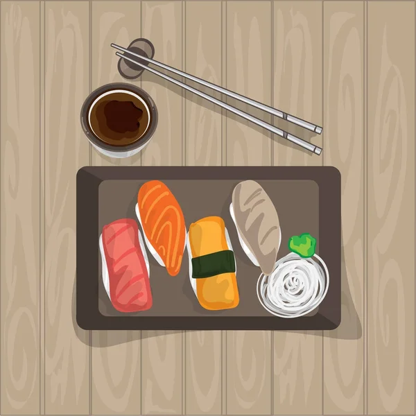 Sushi Jepang Makanan Grafis Objek Top View - Stok Vektor