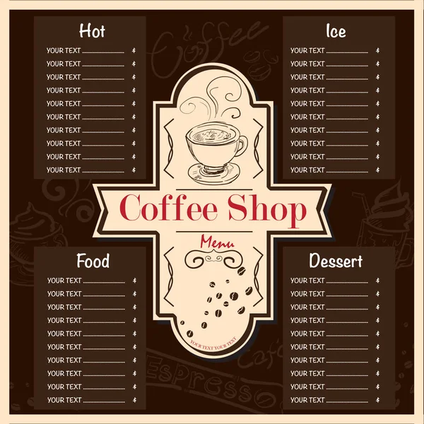 Menu Coffee Shop Cafe Restaurant Template Design Hand Drawing Graphic — Stock Vector