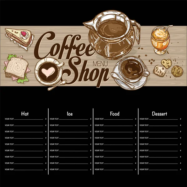 Меню Кафе Кафе Ресторан Шаблон Дизайн Ручний Малюнок Графічний — стоковий вектор