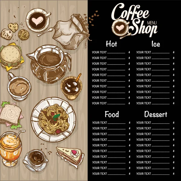 Menü Café Café Restaurant Vorlage Design Handzeichnung Grafik — Stockvektor