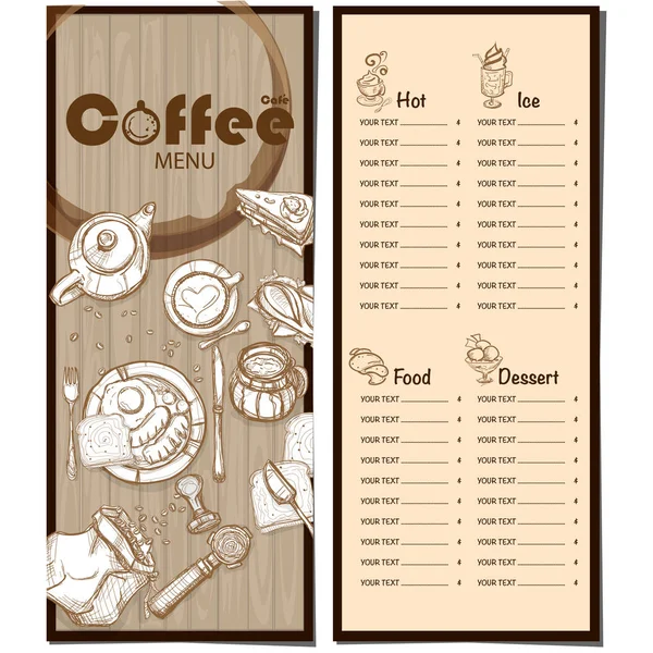 Menu Caffetteria Caffetteria Ristorante Modello Disegno Mano Grafica — Vettoriale Stock