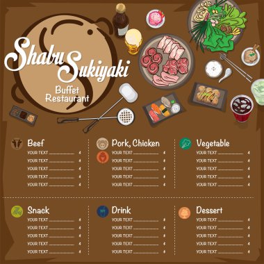 Menü shabu sukiyaki Restoran şablon tasarım grafik nesneleri 
