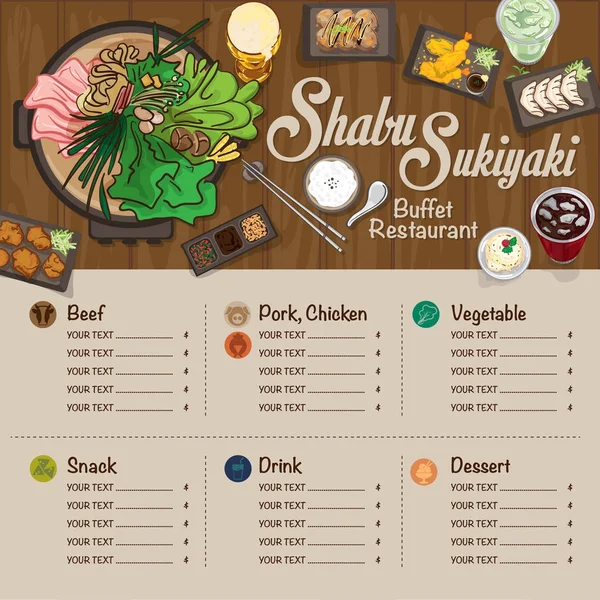 Menu Shabu Sukiyaki Restaurant Modèle Design Objets Graphiques — Image vectorielle