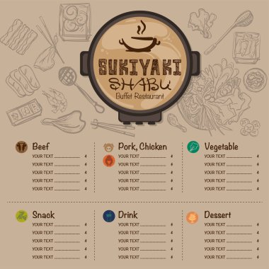Menü shabu sukiyaki Restoran şablon tasarım grafik nesneleri