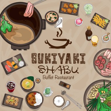Menü shabu sukiyaki Restoran şablon tasarım grafik nesneleri