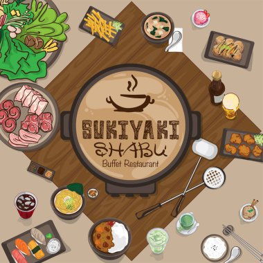 Menü shabu sukiyaki Restoran şablon tasarım grafik nesneleri