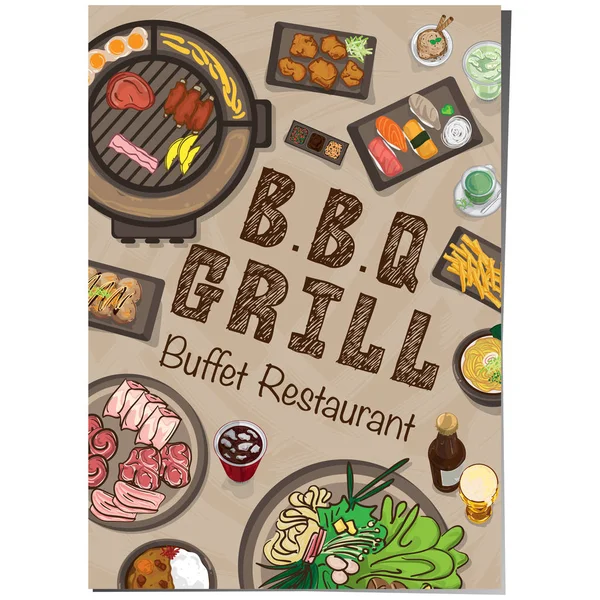 Menu Barbecue Grill Restaurant Modèle Design Objets Graphiques — Image vectorielle