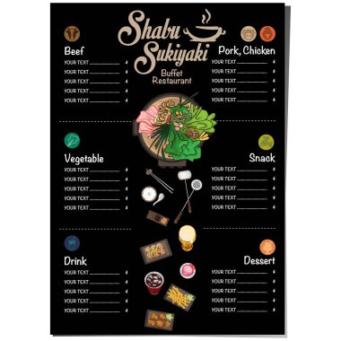 Menü shabu sukiyaki Restoran şablon tasarım grafik nesneleri