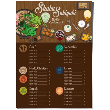 Menü shabu sukiyaki Restoran şablon tasarım grafik nesneleri
