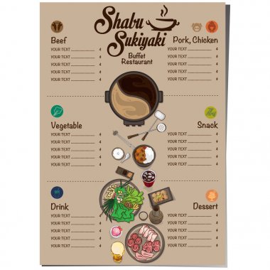 Menü shabu sukiyaki Restoran şablon tasarım grafik nesneleri