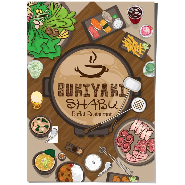 Menú Shabu Sukiyaki Restaurante Plantilla Diseño Gráfico Objetos — Vector de stock