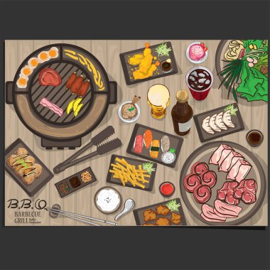 Menü Barbekü Izgara Restoran şablon tasarım grafik nesneleri
