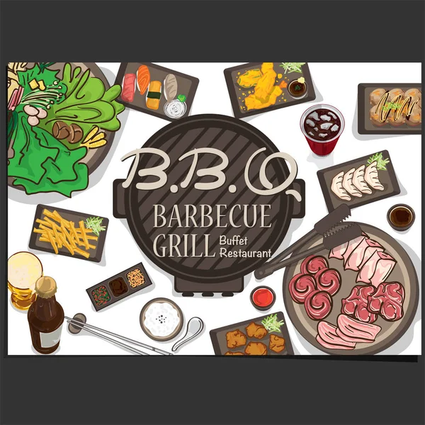 Menú Barbacoa Parrilla Restaurante Plantilla Diseño Gráfico Objetos — Vector de stock