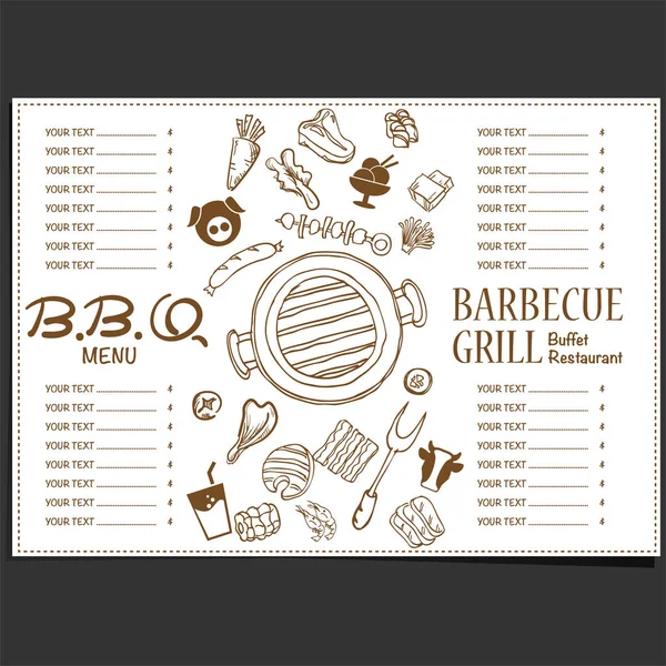 Menü Barbecue Grill Étterem Sablon Design Grafikus Objektumok — Stock Vector