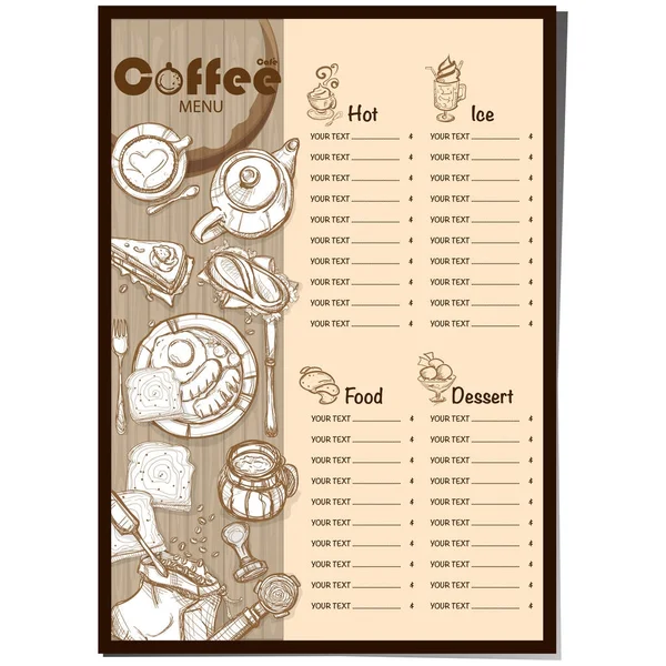 Μενού Καφέ Καφέ Εστιατόριο Πρότυπο Σχεδιασμού Χέρι Σχεδίασης Γραφικών — Διανυσματικό Αρχείο