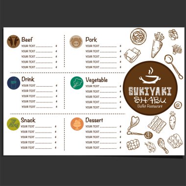 Menü shabu sukiyaki Restoran şablon tasarım grafik nesneleri