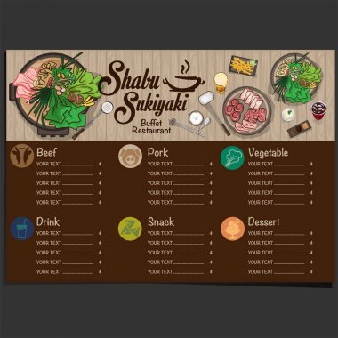 Menü shabu sukiyaki Restoran şablon tasarım grafik nesneleri