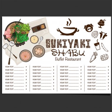 Menü shabu sukiyaki Restoran şablon tasarım grafik nesneleri