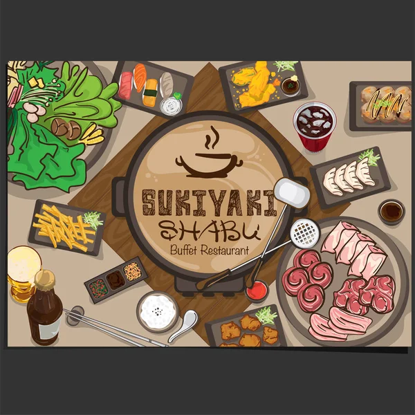 Menú Shabu Sukiyaki Restaurante Plantilla Diseño Gráfico Objetos — Vector de stock