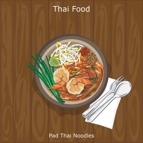 Cibo Tailandese Pad Thai Noodles — Vettoriale Stock