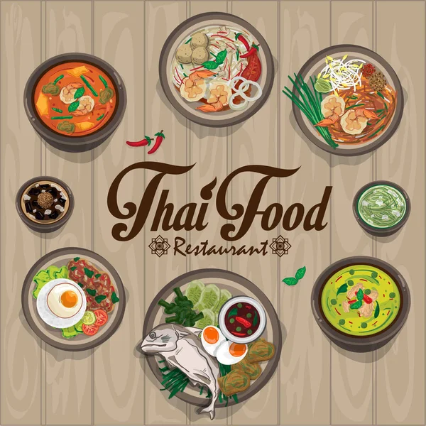 Menu Thai Food Design Template Gráfico — Vetor de Stock