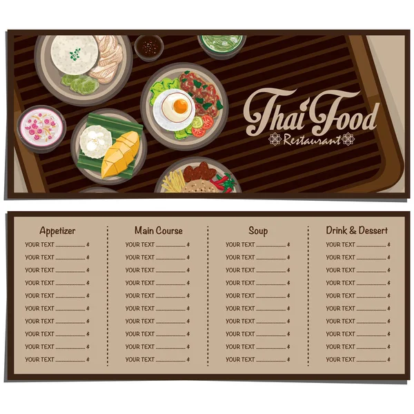Menú Tailandés Diseño Alimentos Plantilla Gráfica — Vector de stock