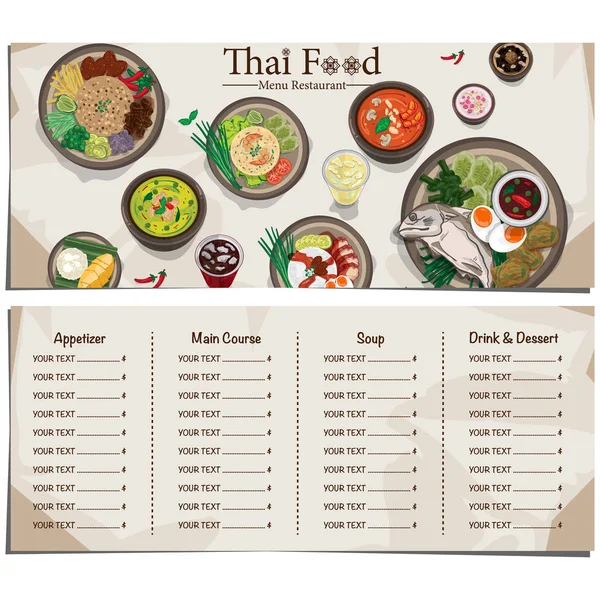 Menú Tailandés Diseño Alimentos Plantilla Gráfica — Vector de stock
