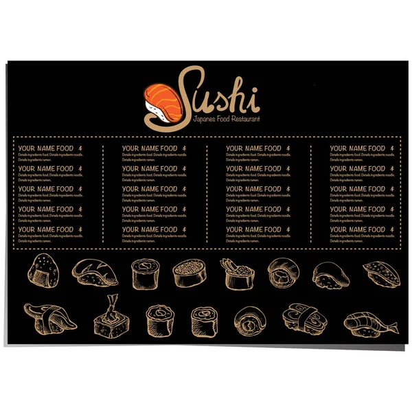 Menú Japón Comida Sushi Diseño Plantilla Gráfico — Vector de stock