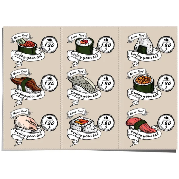 Menú Japón Comida Sushi Diseño Plantilla Gráfico — Archivo Imágenes Vectoriales