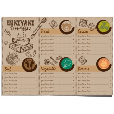 Menü shabu sukiyaki Restoran şablon tasarım grafik nesneleri