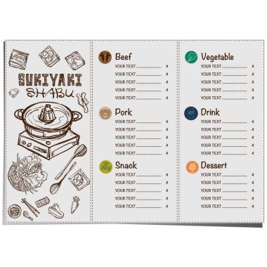 Menü shabu sukiyaki Restoran şablon tasarım grafik nesneleri