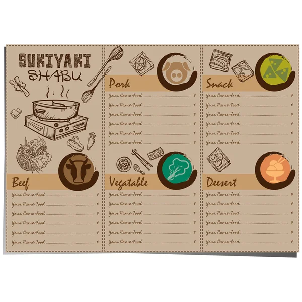 Menü shabu sukiyaki Restoran şablon tasarım grafik nesneleri
