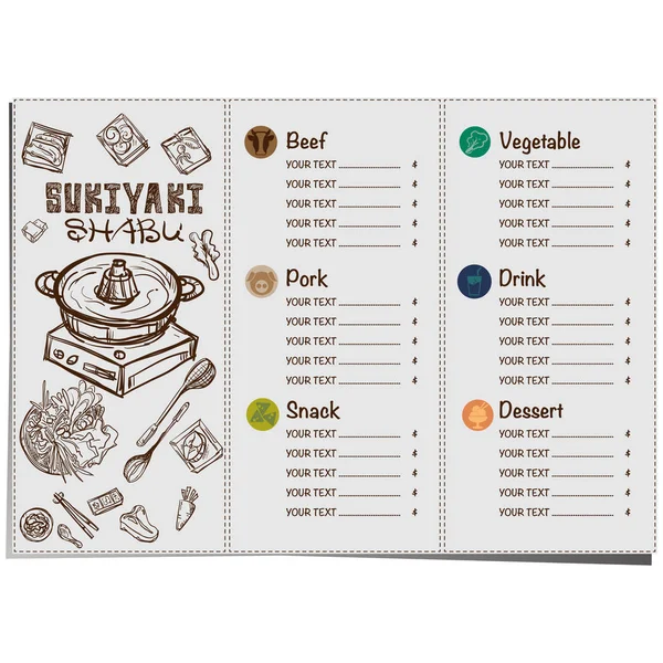Menü shabu sukiyaki Restoran şablon tasarım grafik nesneleri