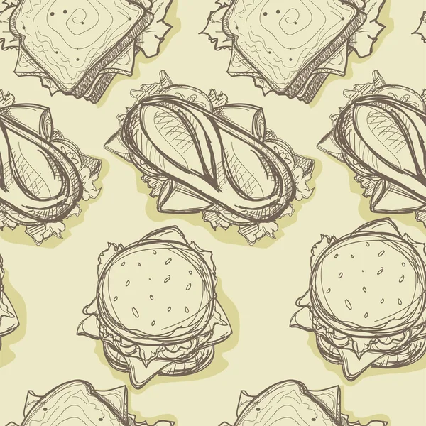 Шаблон Быстрого Питания Гамбургер Хот Дог Сэндвич Рисование Графических Объектов — стоковый вектор