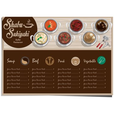 Menü shabu sukiyaki Restoran şablon tasarım grafik nesneleri