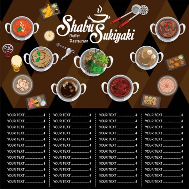 Menü shabu sukiyaki Restoran şablon tasarım grafik nesneleri