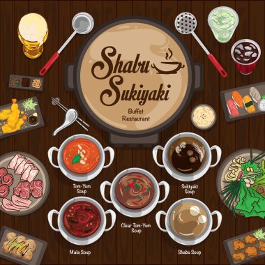 Menü shabu sukiyaki Restoran şablon tasarım grafik nesneleri