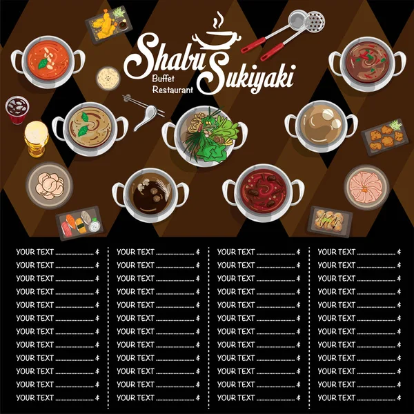 Menú Shabu Sukiyaki Restaurante Plantilla Diseño Gráfico Objetos — Vector de stock